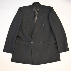 Vtg Double Breasted 42L Gray Striped Wool Mens Blazer Suit Jacket Sport Coat
